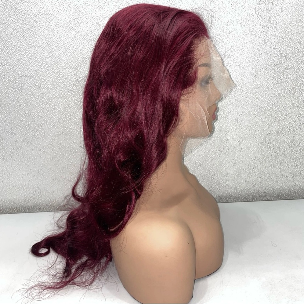 30in Burgundy 13x6 Lace Front Human Hair Body Wave Wig - Picture 5 of 11